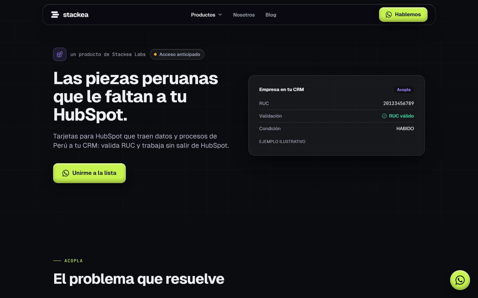 Acopla: Sitio del producto